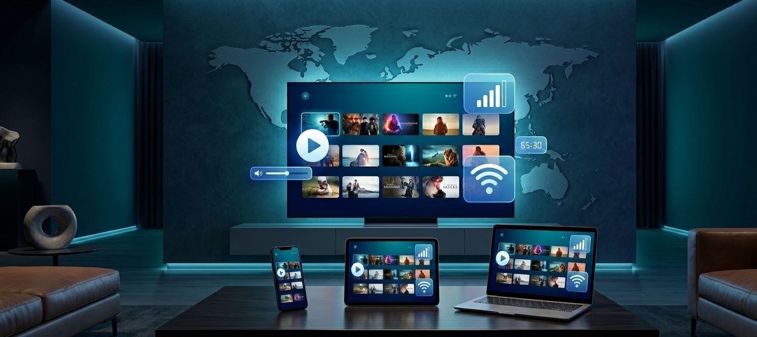 OTT Premium streaming haut de gamme 2026 — interface 4K HDR sur grand écran