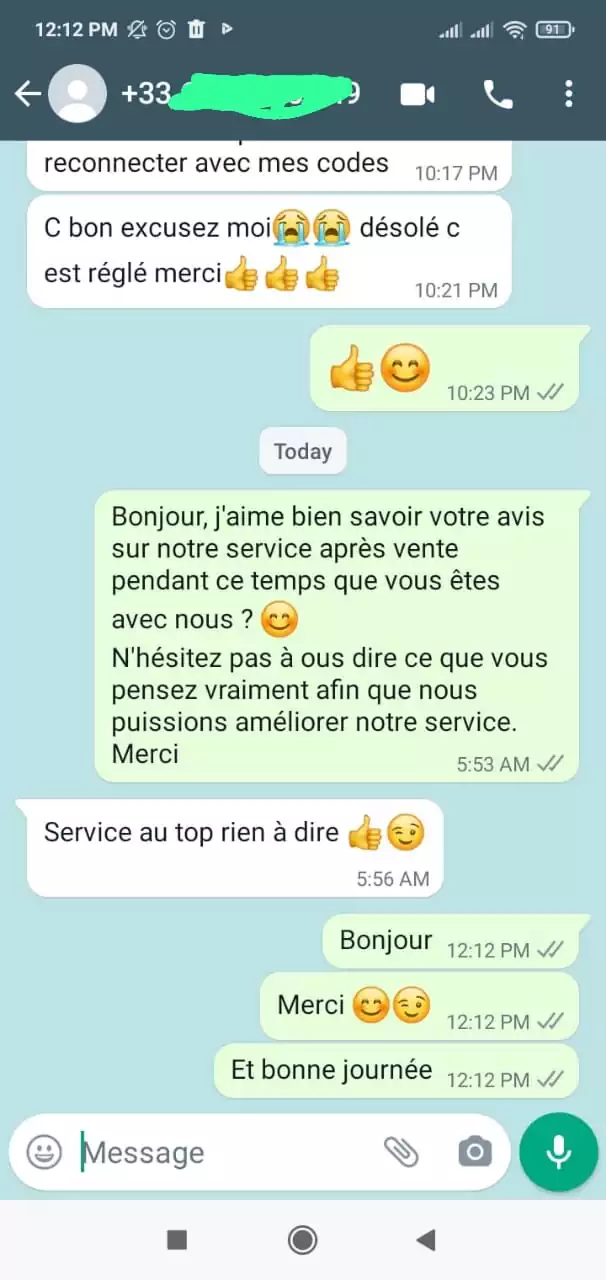 Avis client IPTV OTT France — témoignage WhatsApp